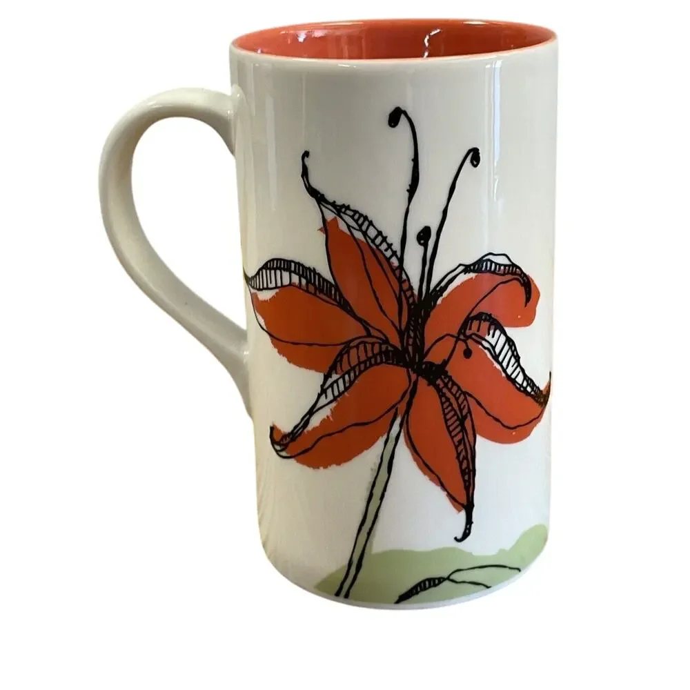 Starbucks 2006 Coffee Mug 12 oz White Orange Lily Floral Art Ceramic Cup